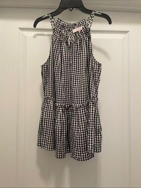 LOFT Black and White Gingham Halter Top